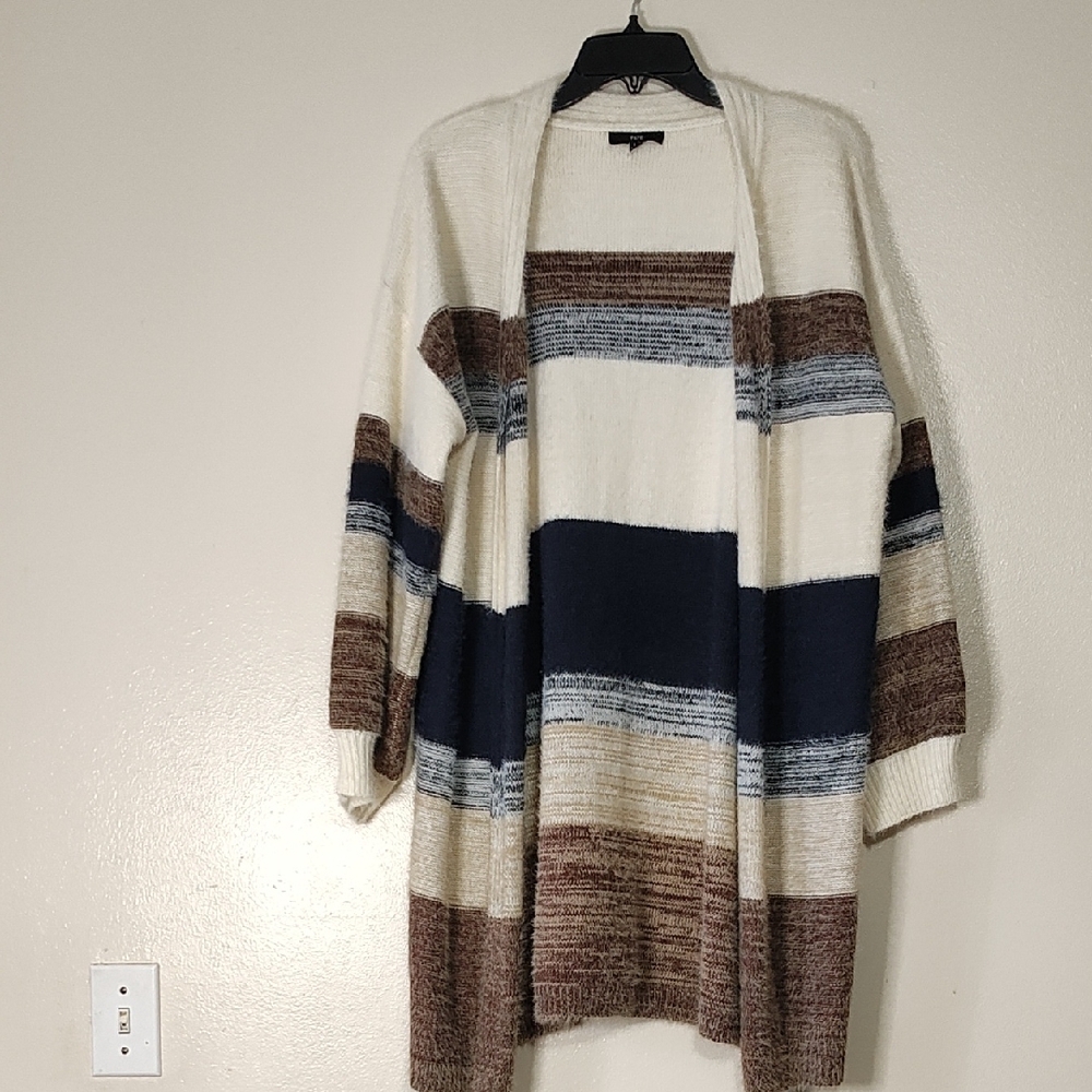 Fate Color Block Soft Open Cardigan Women's Striped Sweater - Multicolor size L